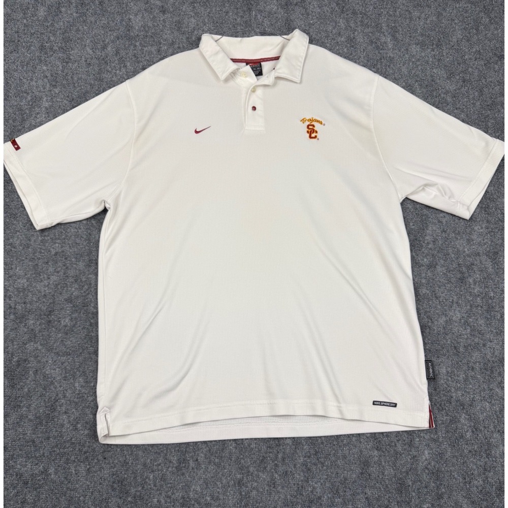 Nike Team USC Trojans Polo Shirt Mens XL White Sphere Dry Short Sleeve NCAA